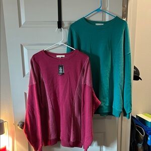 Gilded Intent Pink and Green Sweaters